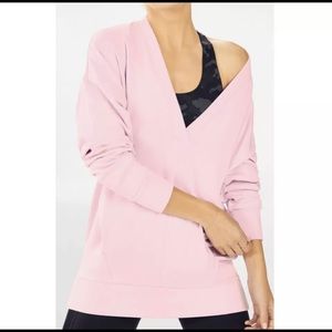 Fabletics Rosaline V-neck Pullover Sweater Size Small Pink Oversized $70 Cozy!